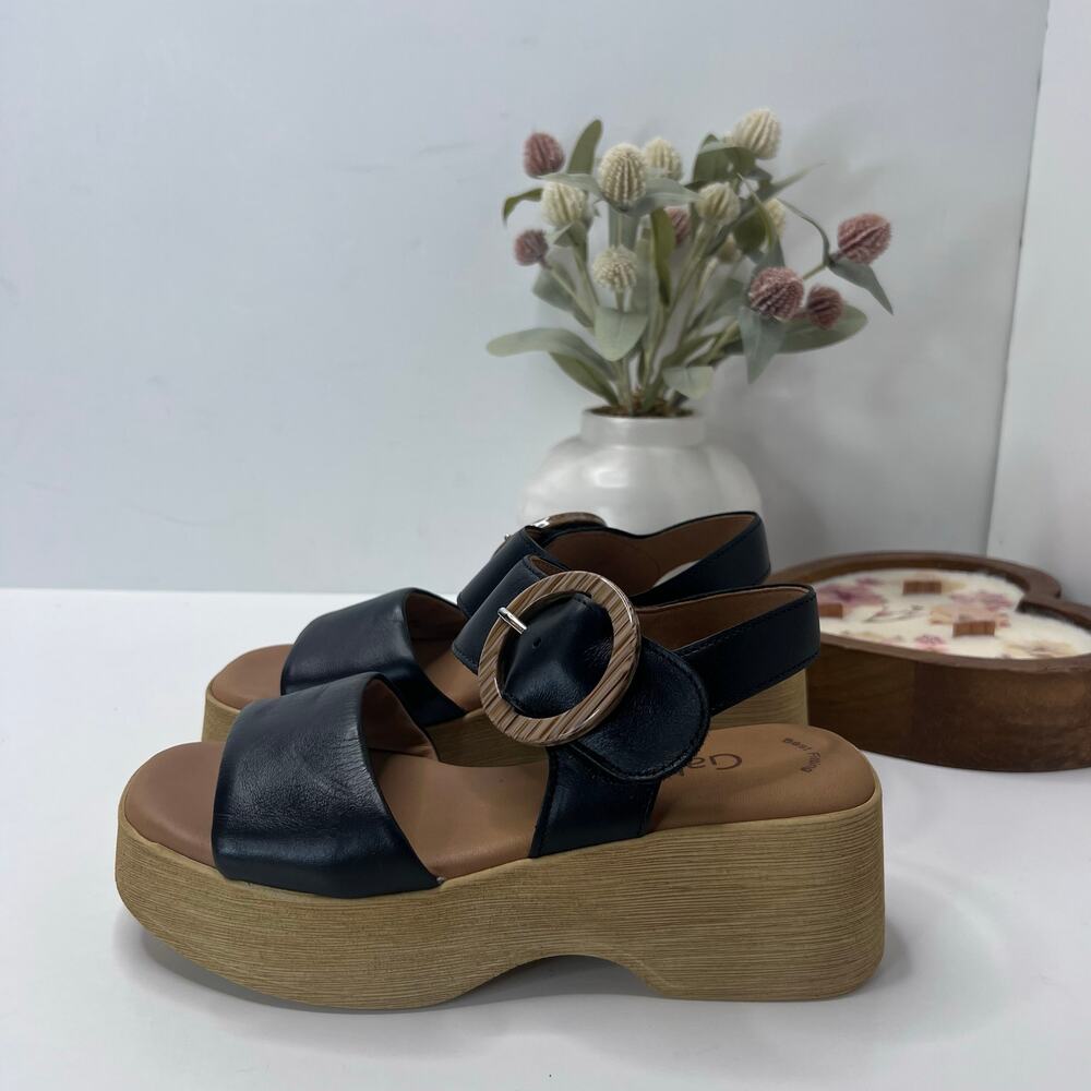 Gabor 43.723 Nappa Leather Platform Sandals Adjustable Strap Black Women's 6.5